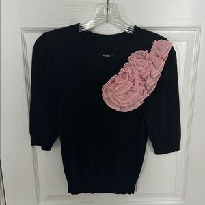 Maeve by Anthropologie Black Sweater with Pink Floral Detail
